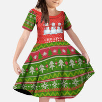 Chilling With My Snowmies Christmas Kid Short Sleeve Dress Xmas Holiday Patterns - Wonder Print Shop