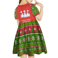 Chilling With My Snowmies Christmas Kid Short Sleeve Dress Xmas Holiday Patterns - Wonder Print Shop