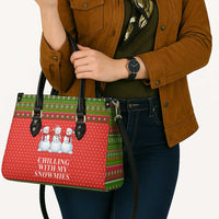 Chilling With My Snowmies Christmas Leather Bag Xmas Holiday Patterns - Wonder Print Shop