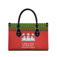 Chilling With My Snowmies Christmas Leather Bag Xmas Holiday Patterns - Wonder Print Shop
