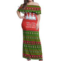 Chilling With My Snowmies Christmas Off Shoulder Maxi Dress Xmas Holiday Patterns - Wonder Print Shop