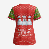 Chilling With My Snowmies Christmas Scrub Top Xmas Holiday Patterns - Wonder Print Shop