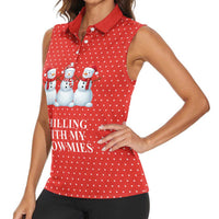 Chilling With My Snowmies Christmas Women Sleeveless Polo Shirt Xmas Holiday Patterns - Wonder Print Shop