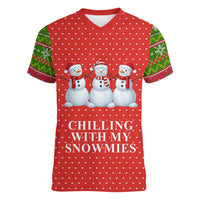 Chilling With My Snowmies Christmas Women V-Neck T-Shirt Xmas Holiday Patterns - Wonder Print Shop
