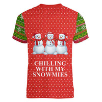 Chilling With My Snowmies Christmas Women V-Neck T-Shirt Xmas Holiday Patterns - Wonder Print Shop