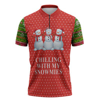 Chilling With My Snowmies Christmas Zipper Polo Shirt Xmas Holiday Patterns - Wonder Print Shop