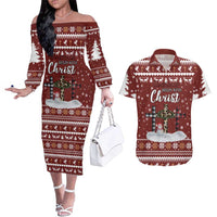 Christian Noel Christmas Couples Matching Off The Shoulder Long Sleeve Dress and Hawaiian Shirt Xmas Holiday Patterns - Wonder Print Shop