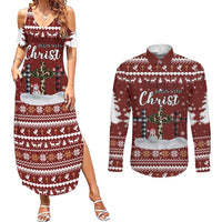 Christian Noel Christmas Couples Matching Summer Maxi Dress and Long Sleeve Button Shirt Xmas Holiday Patterns - Wonder Print Shop