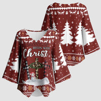 Christian Noel Christmas Kimono Sleeve Blouse Xmas Holiday Patterns - Wonder Print Shop