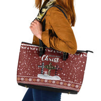 Christian Noel Christmas Leather Tote Bag Xmas Holiday Patterns - Wonder Print Shop