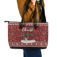 Christian Noel Christmas Leather Tote Bag Xmas Holiday Patterns - Wonder Print Shop