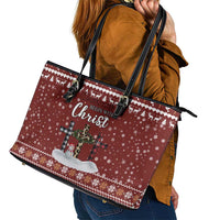 Christian Noel Christmas Leather Tote Bag Xmas Holiday Patterns - Wonder Print Shop