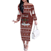 Christian Noel Christmas Off The Shoulder Long Sleeve Dress Xmas Holiday Patterns - Wonder Print Shop