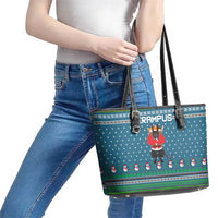 Merry Krampus Christmas Leather Tote Bag Xmas Holiday Patterns - Wonder Print Shop