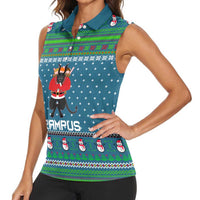 Merry Krampus Christmas Women Sleeveless Polo Shirt Xmas Holiday Patterns - Wonder Print Shop