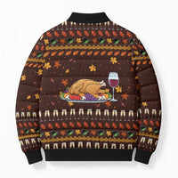 Turkey And WIne Christmas Bomber Puffer Jacket Xmas Holiday Patterns - Wonder Print Shop