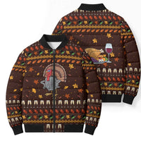 Turkey And WIne Christmas Bomber Puffer Jacket Xmas Holiday Patterns - Wonder Print Shop