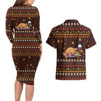 Turkey And WIne Christmas Couples Matching Long Sleeve Bodycon Dress and Hawaiian Shirt Xmas Holiday Patterns - Wonder Print Shop