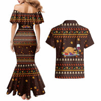 Turkey And WIne Christmas Couples Matching Mermaid Dress and Hawaiian Shirt Xmas Holiday Patterns - Wonder Print Shop