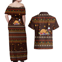 Turkey And WIne Christmas Couples Matching Off Shoulder Maxi Dress and Hawaiian Shirt Xmas Holiday Patterns - Wonder Print Shop