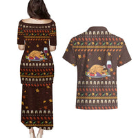 Turkey And WIne Christmas Couples Matching Puletasi and Hawaiian Shirt Xmas Holiday Patterns - Wonder Print Shop