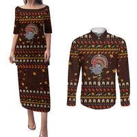 Turkey And WIne Christmas Couples Matching Puletasi and Long Sleeve Button Shirt Xmas Holiday Patterns - Wonder Print Shop