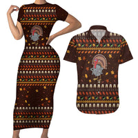 Turkey And WIne Christmas Couples Matching Short Sleeve Bodycon Dress and Hawaiian Shirt Xmas Holiday Patterns - Wonder Print Shop