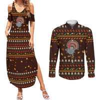 Turkey And WIne Christmas Couples Matching Summer Maxi Dress and Long Sleeve Button Shirt Xmas Holiday Patterns - Wonder Print Shop