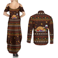 Turkey And WIne Christmas Couples Matching Summer Maxi Dress and Long Sleeve Button Shirt Xmas Holiday Patterns - Wonder Print Shop
