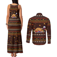 Turkey And WIne Christmas Couples Matching Tank Maxi Dress and Long Sleeve Button Shirt Xmas Holiday Patterns - Wonder Print Shop