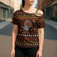 Turkey And WIne Christmas Cross Shoulder Shirt Xmas Holiday Patterns - Wonder Print Shop