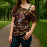 Turkey And WIne Christmas Cross Shoulder Shirt Xmas Holiday Patterns - Wonder Print Shop