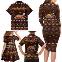Turkey And WIne Christmas Family Matching Long Sleeve Bodycon Dress and Hawaiian Shirt Xmas Holiday Patterns - Wonder Print Shop