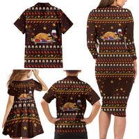 Turkey And WIne Christmas Family Matching Long Sleeve Bodycon Dress and Hawaiian Shirt Xmas Holiday Patterns - Wonder Print Shop