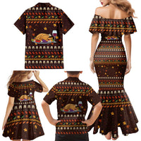 Turkey And WIne Christmas Family Matching Mermaid Dress and Hawaiian Shirt Xmas Holiday Patterns - Wonder Print Shop