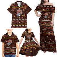 Turkey And WIne Christmas Family Matching Off Shoulder Maxi Dress and Hawaiian Shirt Xmas Holiday Patterns - Wonder Print Shop