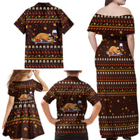 Turkey And WIne Christmas Family Matching Off Shoulder Maxi Dress and Hawaiian Shirt Xmas Holiday Patterns - Wonder Print Shop