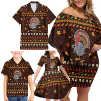 Turkey And WIne Christmas Family Matching Off Shoulder Short Dress and Hawaiian Shirt Xmas Holiday Patterns - Wonder Print Shop