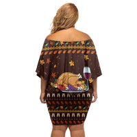 Turkey And WIne Christmas Family Matching Off Shoulder Short Dress and Hawaiian Shirt Xmas Holiday Patterns - Wonder Print Shop