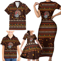 Turkey And WIne Christmas Family Matching Short Sleeve Bodycon Dress and Hawaiian Shirt Xmas Holiday Patterns - Wonder Print Shop