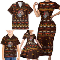 Turkey And WIne Christmas Family Matching Short Sleeve Bodycon Dress and Hawaiian Shirt Xmas Holiday Patterns - Wonder Print Shop