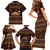 Turkey And WIne Christmas Family Matching Short Sleeve Bodycon Dress and Hawaiian Shirt Xmas Holiday Patterns - Wonder Print Shop