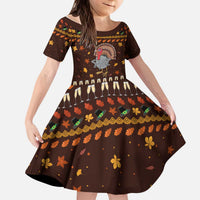 Turkey And WIne Christmas Kid Short Sleeve Dress Xmas Holiday Patterns - Wonder Print Shop