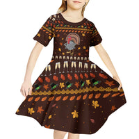 Turkey And WIne Christmas Kid Short Sleeve Dress Xmas Holiday Patterns - Wonder Print Shop