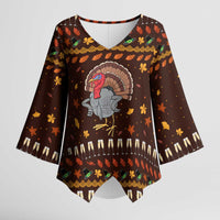 Turkey And WIne Christmas Kimono Sleeve Blouse Xmas Holiday Patterns - Wonder Print Shop