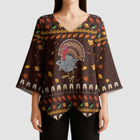Turkey And WIne Christmas Kimono Sleeve Blouse Xmas Holiday Patterns - Wonder Print Shop