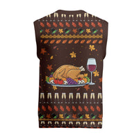 Turkey And WIne Christmas Knitted V-Neck Vest Xmas Holiday Patterns - Wonder Print Shop