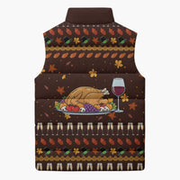 Turkey And WIne Christmas Sleeveless Puffer Jacket Xmas Holiday Patterns - Wonder Print Shop