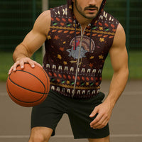 Turkey And WIne Christmas Sleeveless Zip Hoodie Xmas Holiday Patterns - Wonder Print Shop