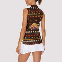 Turkey And WIne Christmas Women Sleeveless Polo Shirt Xmas Holiday Patterns - Wonder Print Shop